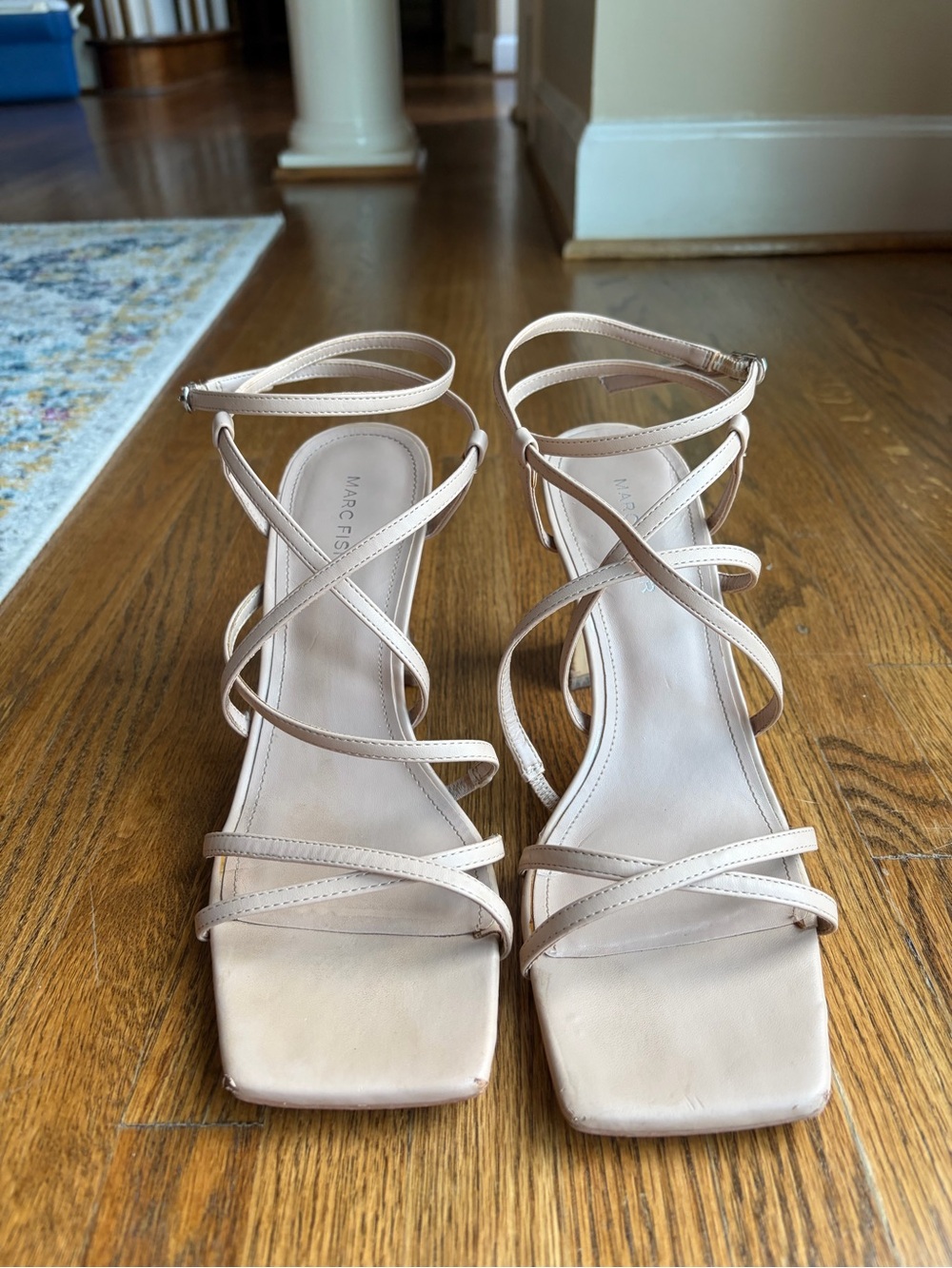 Marc Fisher Nude Ankle Wrap Square-Toe Heels